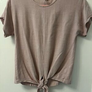 Madewell Pink Tie Front Crop Top Short Sleeve